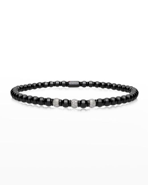 ’ROBERTO DEMEGLIO Metallic White Gold And Black Ceramic Sfera Stretch Bracelet With Three Diamond Beads