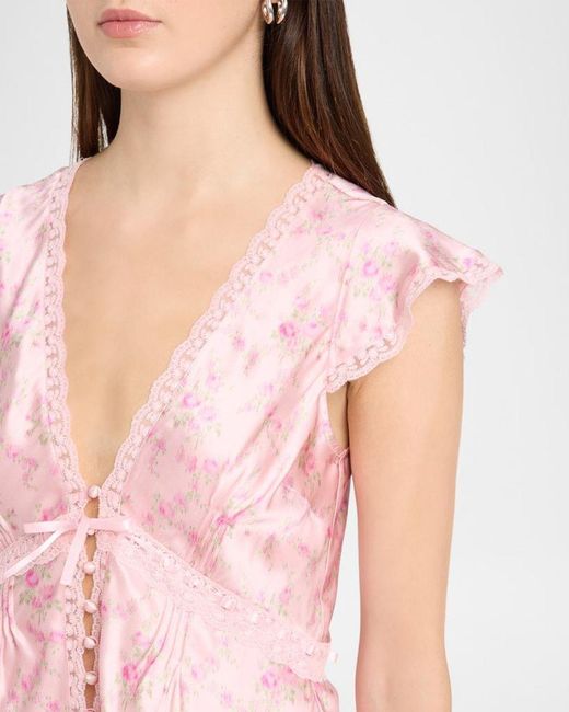 LoveShackFancy Pink Amara Floral Silk Blouse