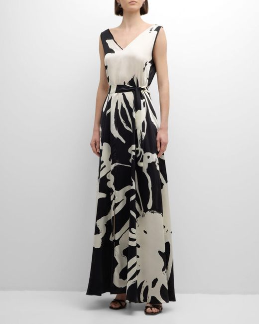 Kiton White Floral-Print Silk Sleeveless Maxi Dress