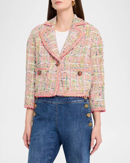 Maison Common Pink Check Tweed Single-Breasted Jacket