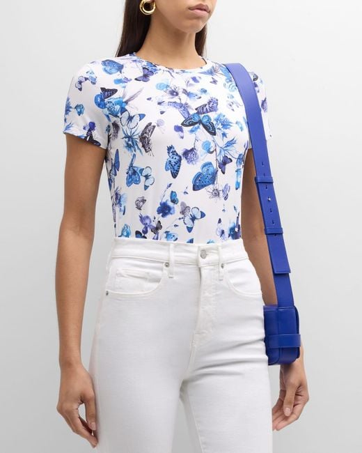 L'Agence Blue Ressi Short-Sleeve Butterfly Tee