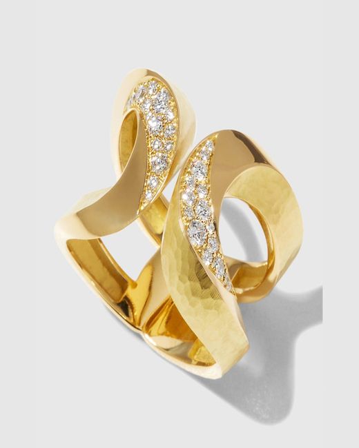 Vendorafa Metallic Yellow Gold Hammered Diamond Ring, Size 7