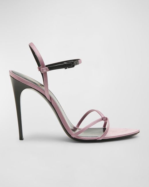 Saint Laurent Metallic Gippy Silk Ankle-strap Sandals