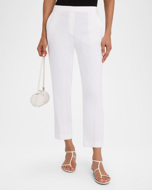 Theory White Treeca Cropped Slim Pull-On Pants