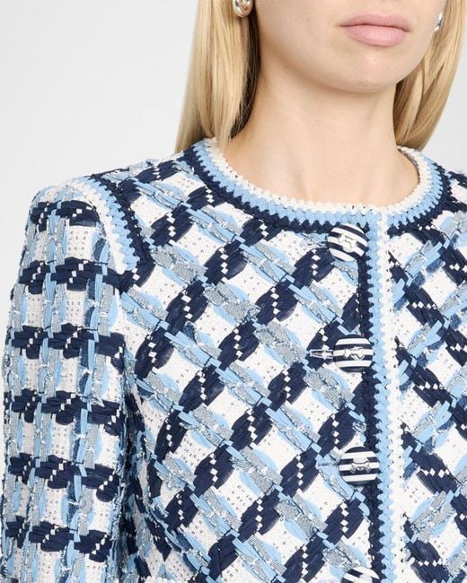 Maison Common Blue Textured Cotton Multi-Weave Jacket