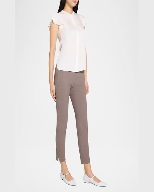 Theory White Ruffle-Sleeve Silk Button-Front Top