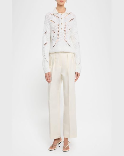 NAADAM White Ribbed Open-Stitch Quarter Button Sweater