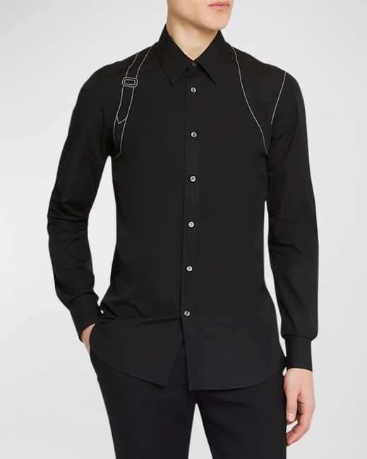 Alexander McQueen Black Contrast-Stitch Harness Dress Shirt for men
