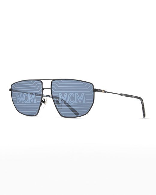 MCM Blue Holographic Metal Aviator Sunglasses for men