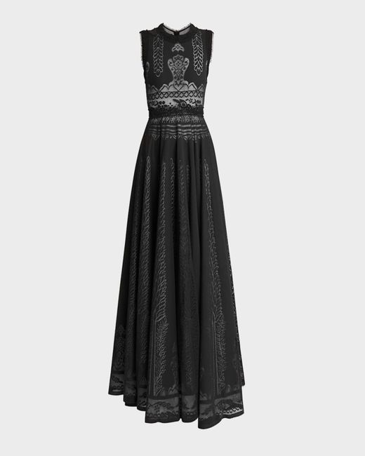 Giambattista Valli Black Pointelle-Knit Sleeveless Fit-&-Flare Gown