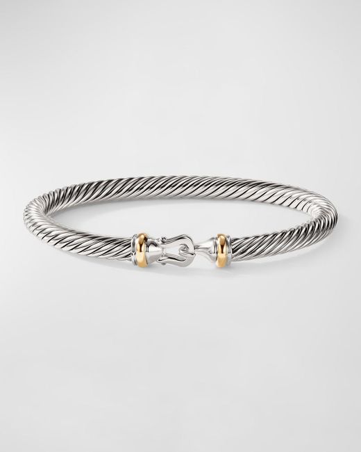 David Yurman Gray Cable Buckle Bracelet In Silver With 18k Gold, 5mm