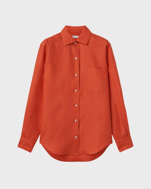 Loro Piana Red Andre Solaire Button-front Linen Blouse