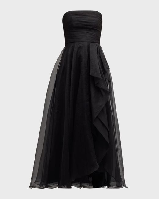 THEIA Black Teresa Draped Strapless Gown