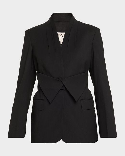 Twp Black After Five Collarless Wool Suiting Blazer