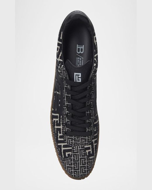 Balmain Black Swan Monogram Jacquard Low-Top Sneakers for men