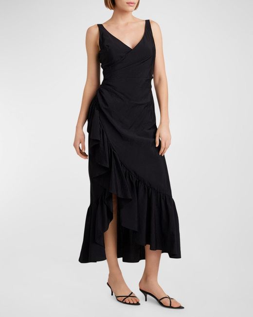 Cinq À Sept Black Mimi Sleeveless Midi Wrap Dress