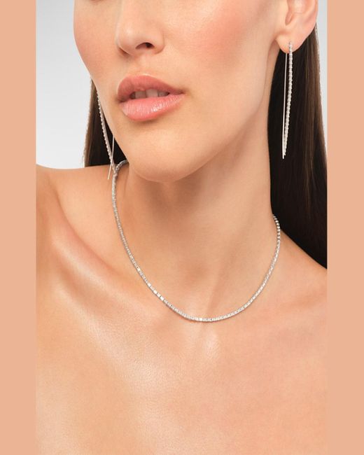 Lana Jewelry White 14k Gold Baguette Diamond Narrow Upside-down Threader Hoop Earrings