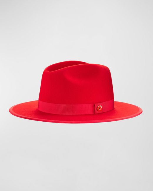 Keith James Red Queen-Brim Wool Fedora Hat for men