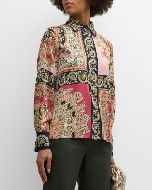 Tahari Red The Haven Floral-print Button-down Shirt