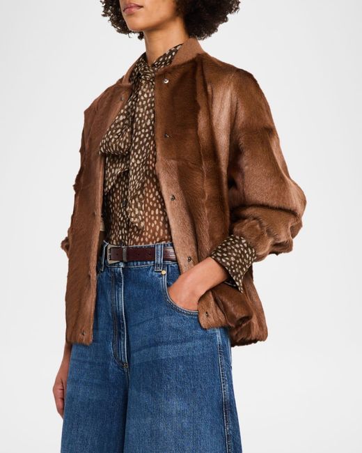 Brunello Cucinelli Brown Goat Shearling Bomber Jacket