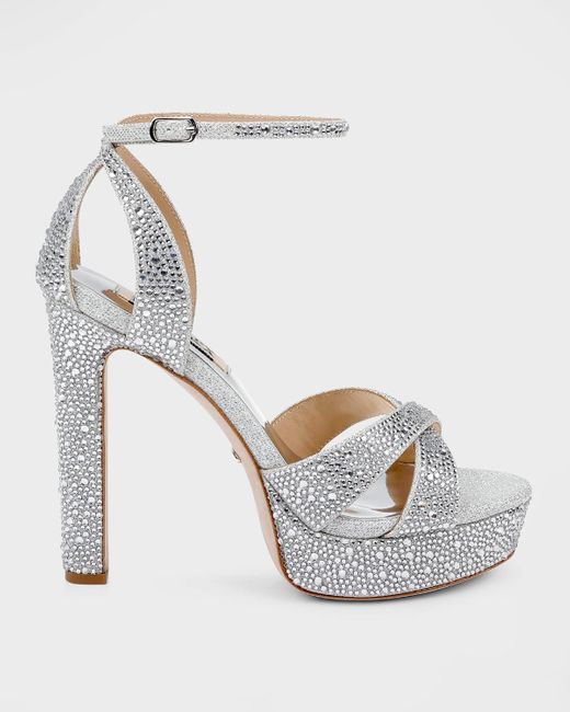 Badgley Mischka Fizzy Crystal Anklestrap Platform Sandals in White Lyst