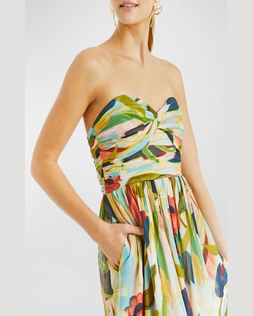 mestiza Multicolor Soledad Strapless Floral-Print Gown
