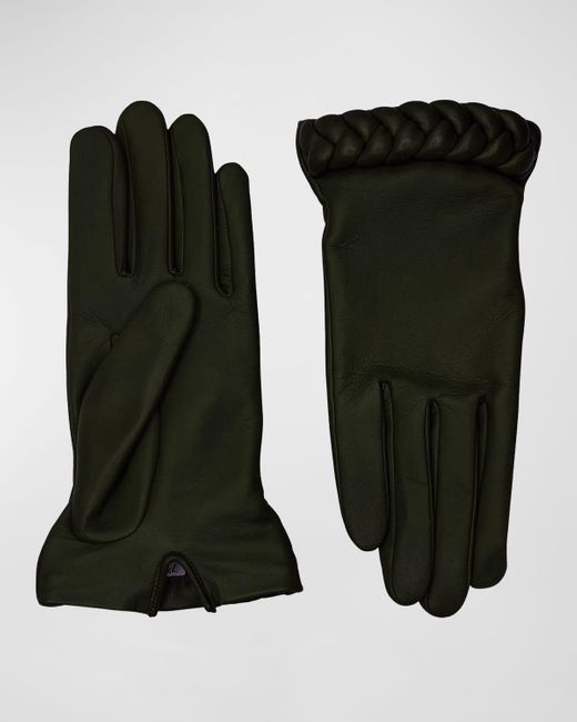Agnelle Black Edith Braided Leather Gloves