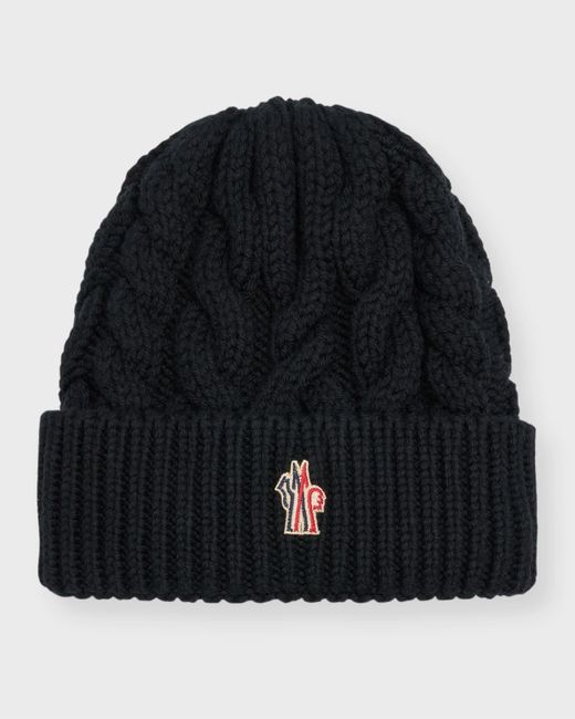 3 MONCLER GRENOBLE Black Wool Cable-Knit Beanie