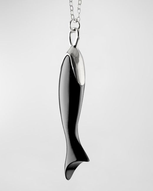 Monica Rich Kosann White Sterling Silver And Ceramic Fish Charm On Small Belcher Chain, 30"l
