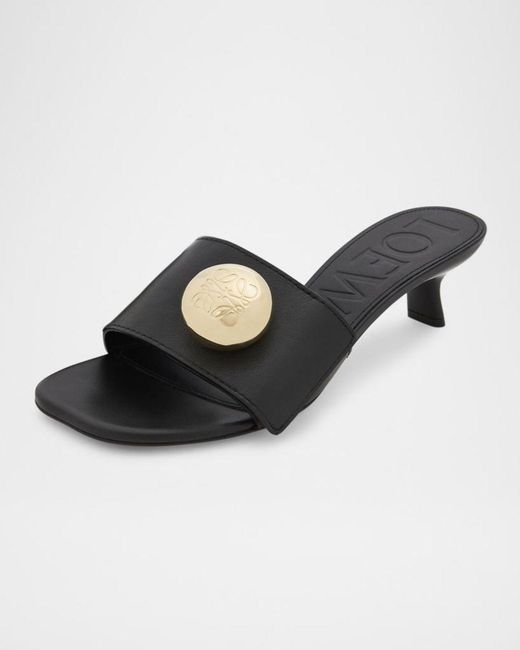 Loewe Black Pebble Leather Slide Sandals