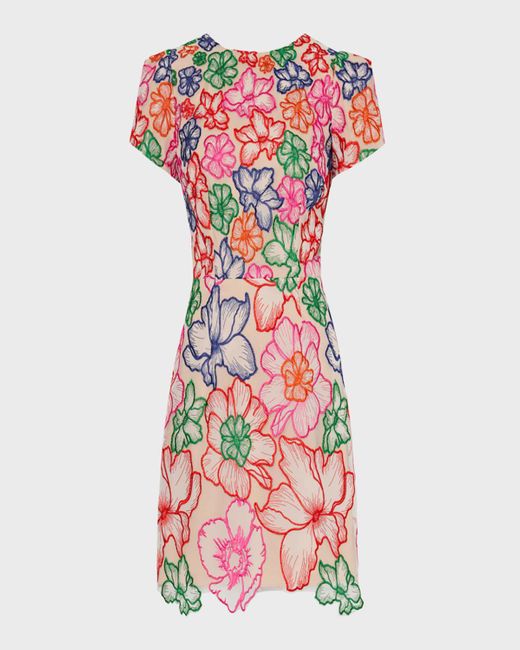MILLY Kyla Floral-Embroidered A-Line Mini Dress