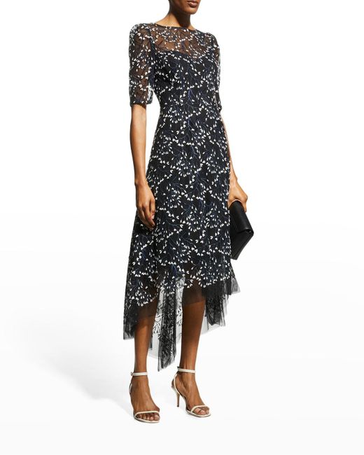 Teri Jon Black 3D Lace High-Low Cocktail Dress