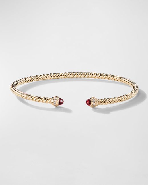 David Yurman White Cablespira Bracelet With Gemstone And Diamonds In 18k Gold, 3mm