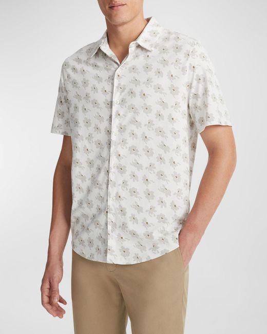 Vince White Abstract Daisies Sport Shirt for men