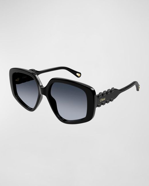 Chloé Black Acetate Rectangle Sunglasses