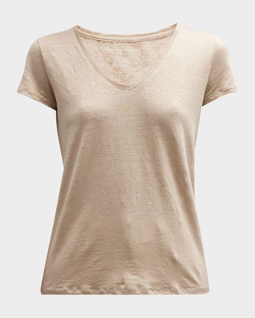 Majestic Filatures Natural V-Neck Short-Sleeve Stretch Linen T-Shirt