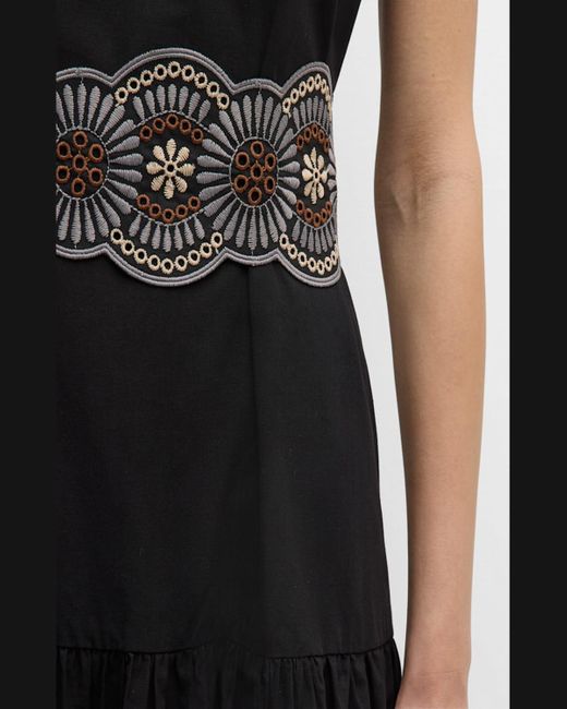 Vanessa Bruno Black Alais Sleeveless Floral-Embroidered Midi Dress