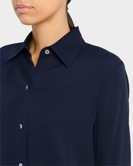 Vince Blue Classic Button-Front Blouse
