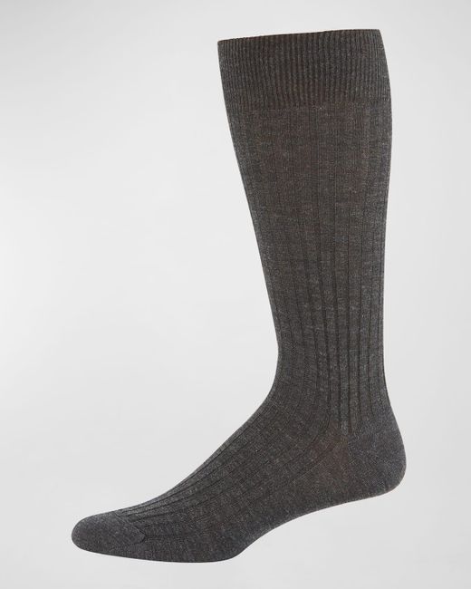 Neiman Marcus Black Ribbed Merino-silk Mid-calf Socks for men