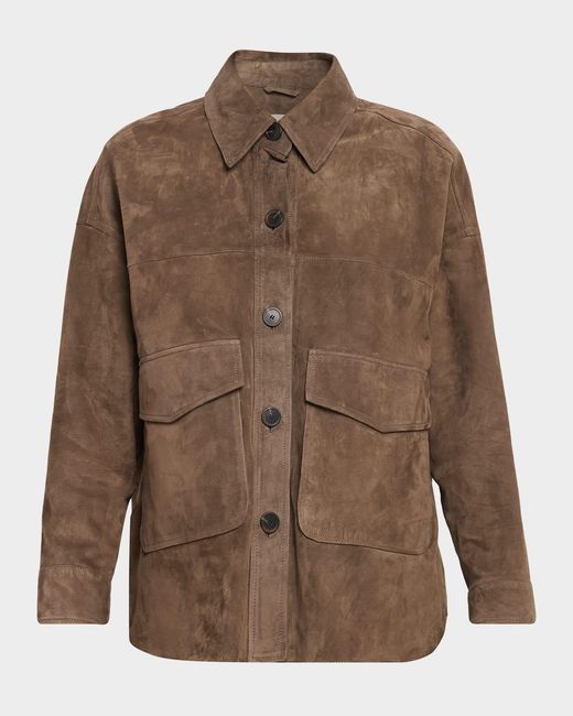 Arma Brown Kaylee Button-Down Suede Shirt Jacket