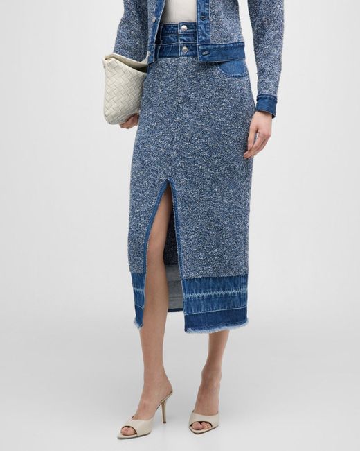 Jonathan Simkhai Blue Maddy Combo Denim Knit Midi Skirt