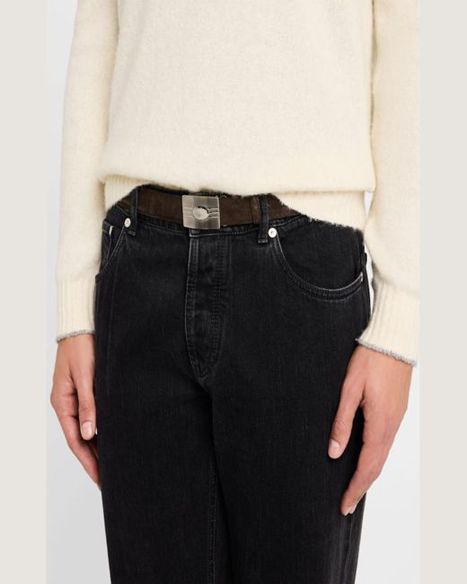 Brunello Cucinelli Brown Suede Rectangle-Buckle Belt for men