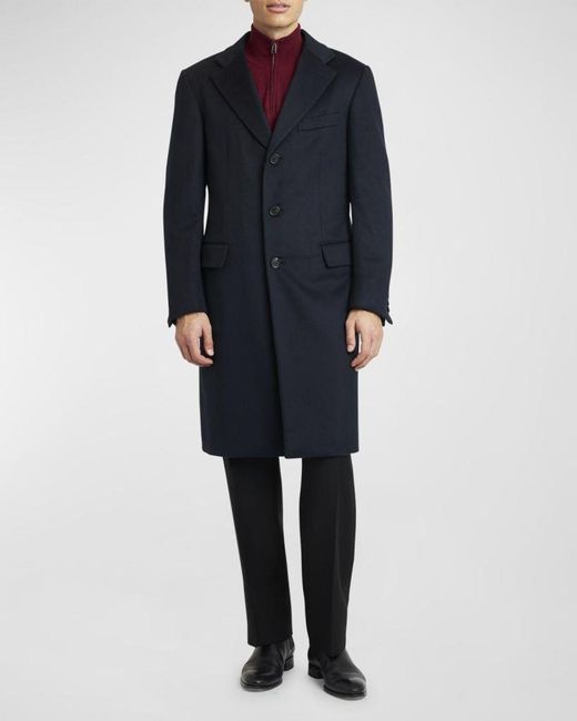 Brioni Blue Apos;S Solid Wool Topcoat for men