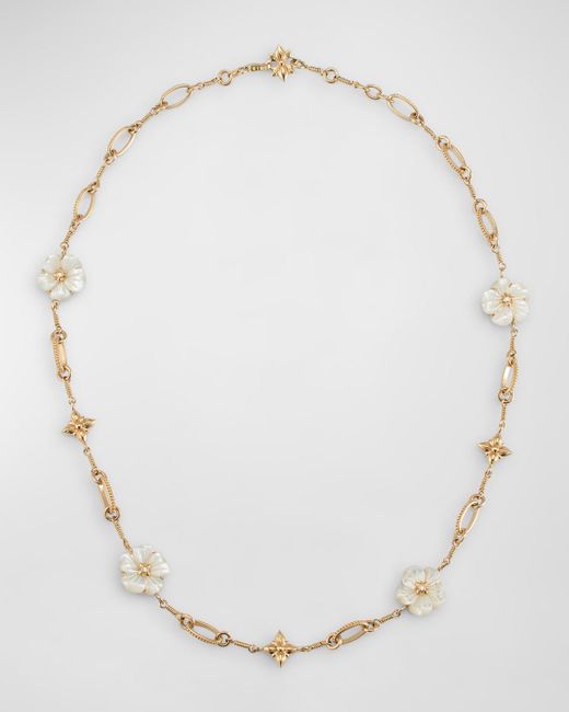 Stephen Dweck White Carved Natural Mother Of Pearl And Diamond Necklace