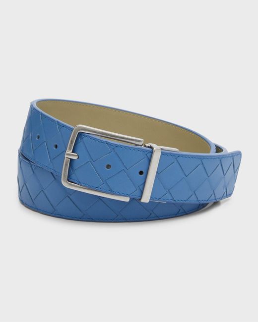 Bottega Veneta Blue Reversible Intrecciato Leather Belt for men