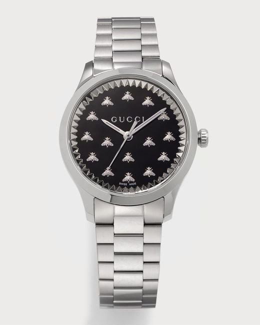 Gucci Gray 32Mm Onyx Bee Bracelet Watch