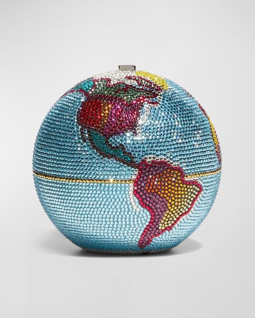 Judith Leiber Blue New Sphere Globe Crystal Clutch Bag