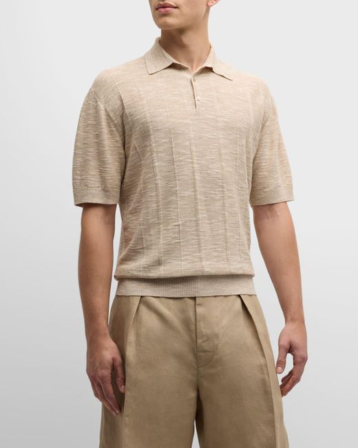 Loro Piana Natural Tori Flax-Silk Jacquard Polo Shirt for men