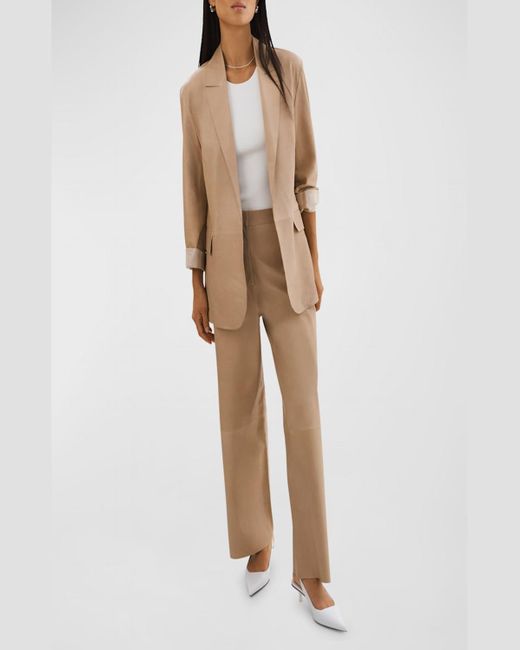 Lamarque Natural Quirina Relaxed-Fit Open-Front Leather Blazer