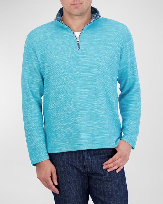 Robert Graham Blue Ledson Cotton Knit Quarter-Zip Sweater for men